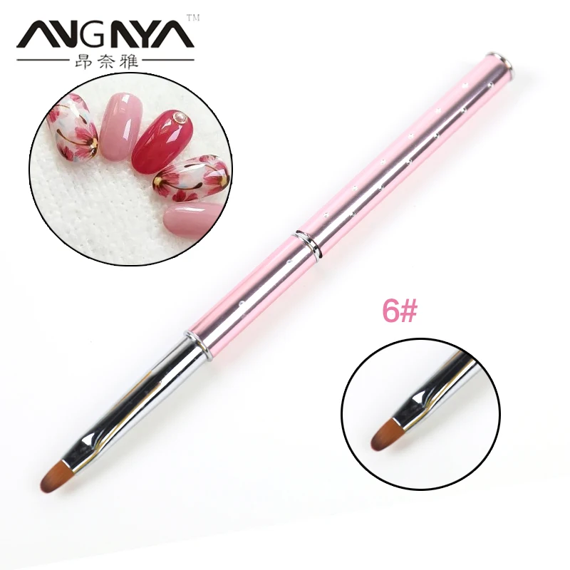 ANGNYA 1 шт. кисть для нейл-арта 6 # овальные розовые металлические Кристальные ручки
