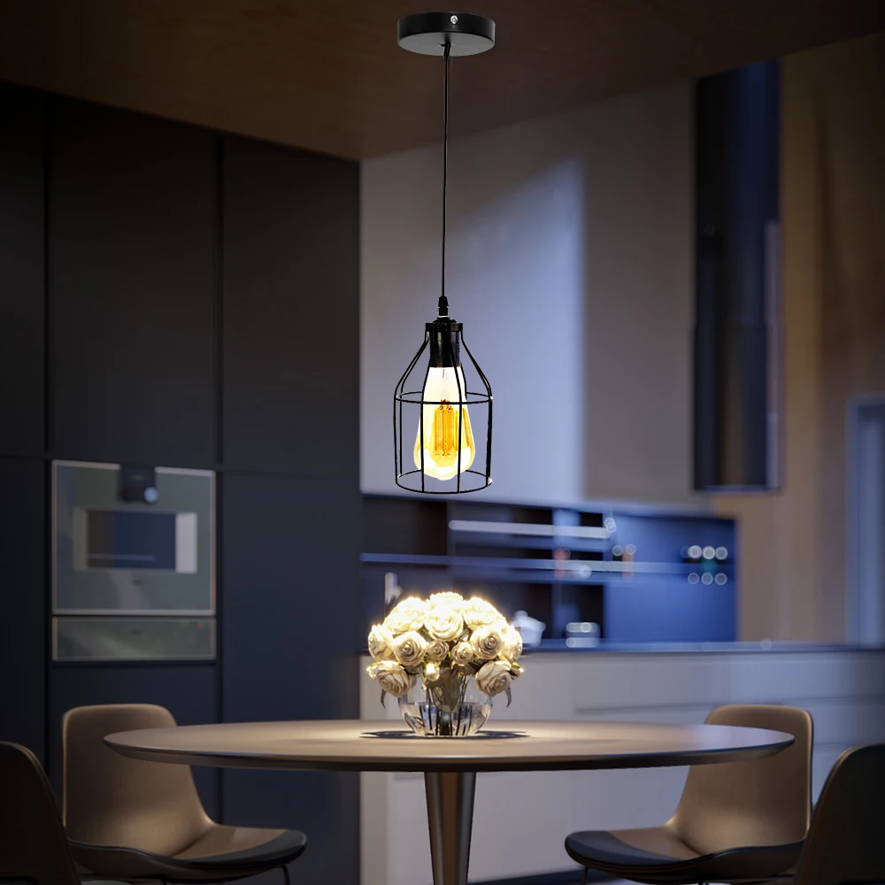 Металлическая подвесная люстра современный железный каркас минималистичный