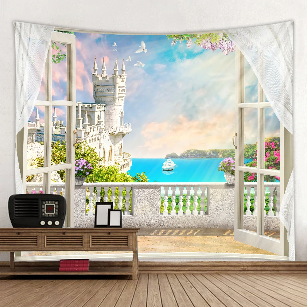 Горячая распродажа пляж балкон пейзажи гобелен красивый морской лес подвесная