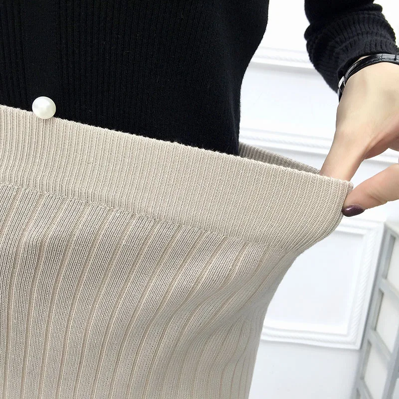 

Women long sweater skirt Spring autumn female ruffle midi pleated skirts maxi knitted high waist warm elegant Saias Jupe Femme