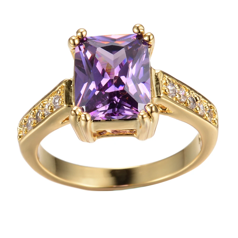 

Luxury Female Purple Square Crystal Ring Big Yellow Gold Wedding Rings For Women Vintage Zircon Stone Engagement Ring