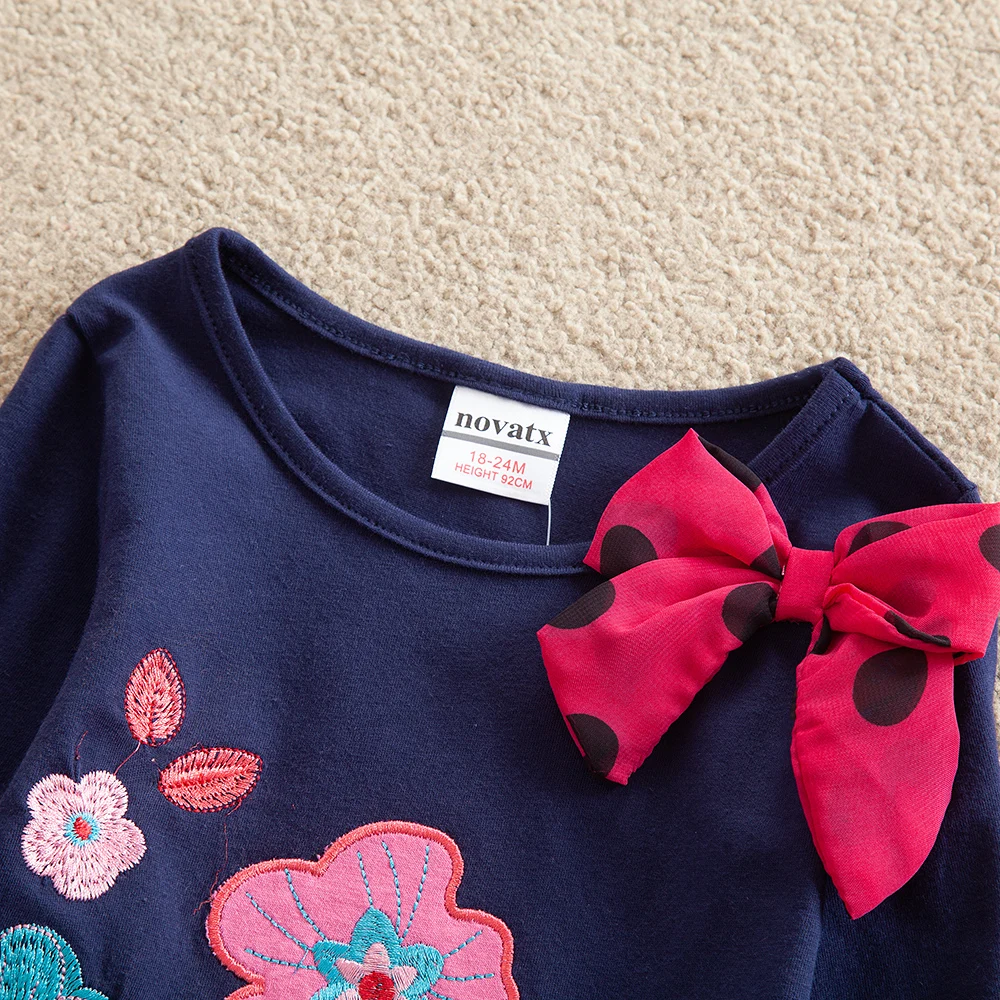 

Girl Long Sleeve Dress Spring Style Brand A Word Fashion Cotton Embroidery Girl Dress for Children Casual Girl Dress LH5460