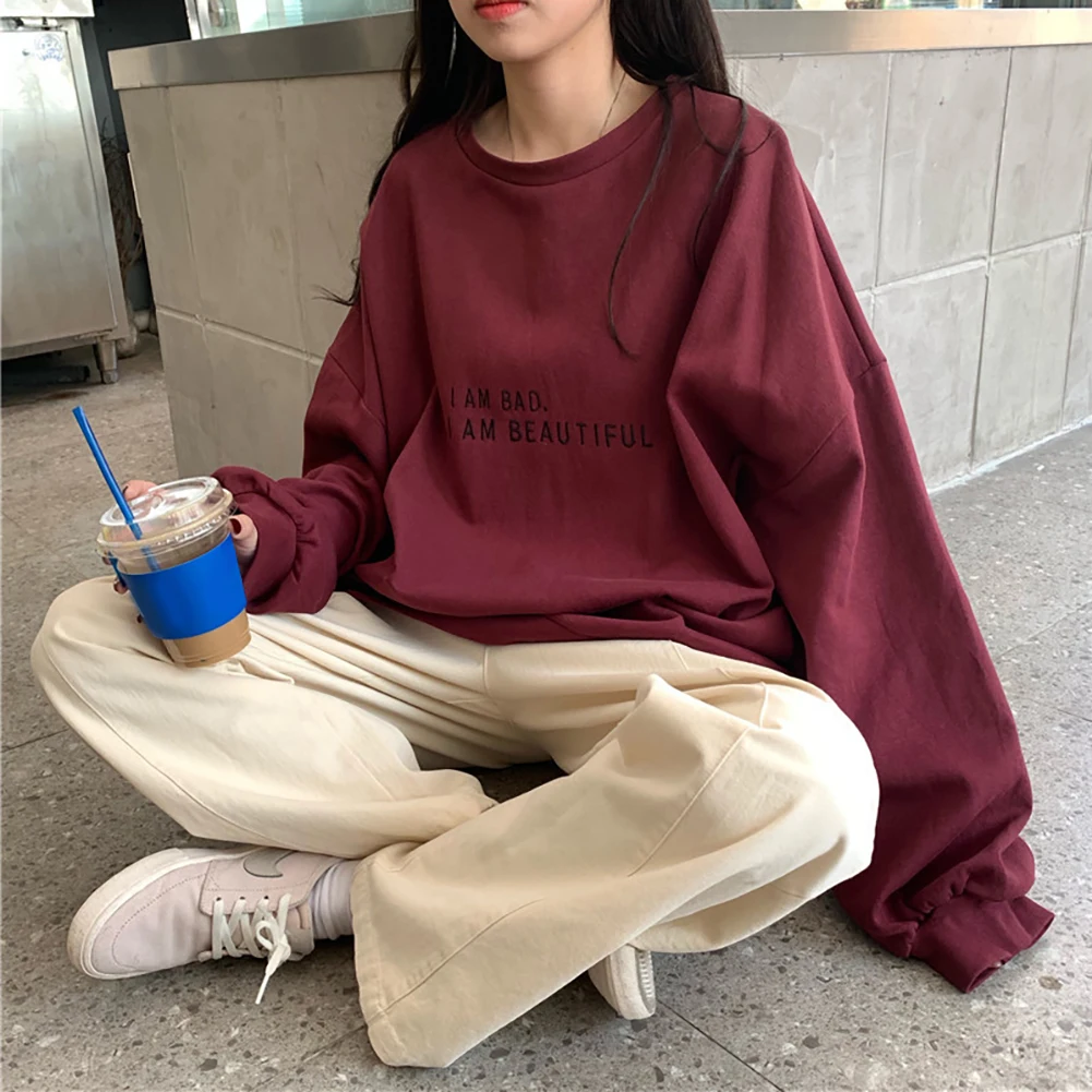 Women Long Sleeve O Neck Pullover Letters Print Oversized Blouse Sweatshirt Women's Clothing толстовка женская sudadera 2020