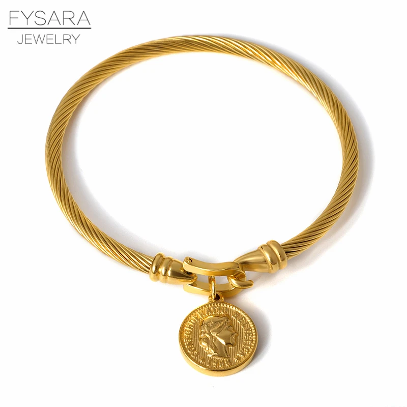 Queen gold color FYSARA 361L титановые браслеты из нержавеющей стали с тросом браслеты с замком для ключей браслеты для женщин наручные браслеты золотые подвески ювелирные изделия - Окраска металла: Queen gold color