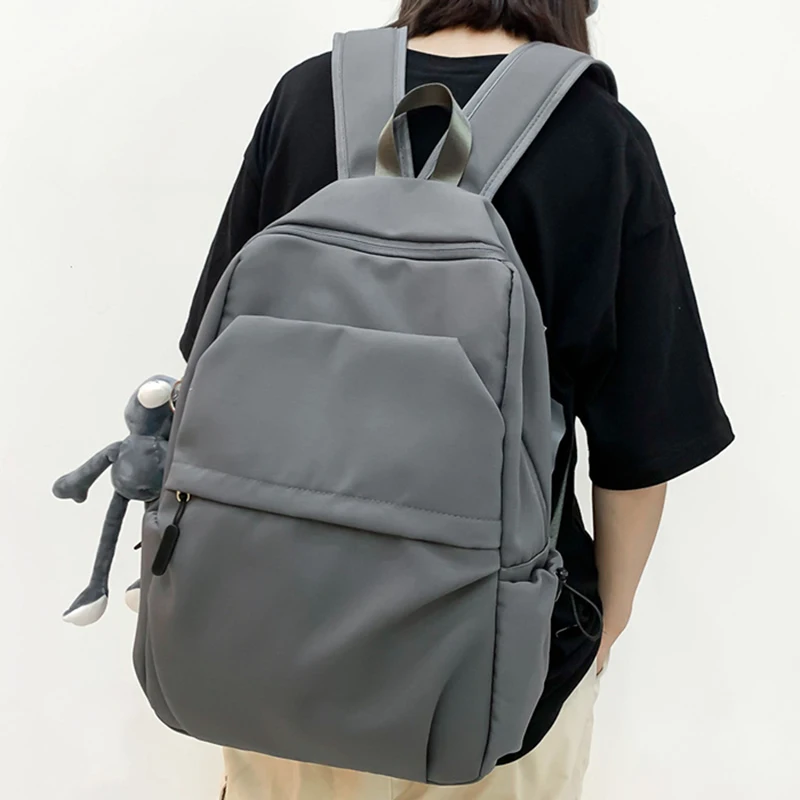 

Solid Color Woman Backpack Double Shoulder Large Capacity Man Travel Rucksack A4 Book Schoolbag For Teenage Girl Boy 2021 New