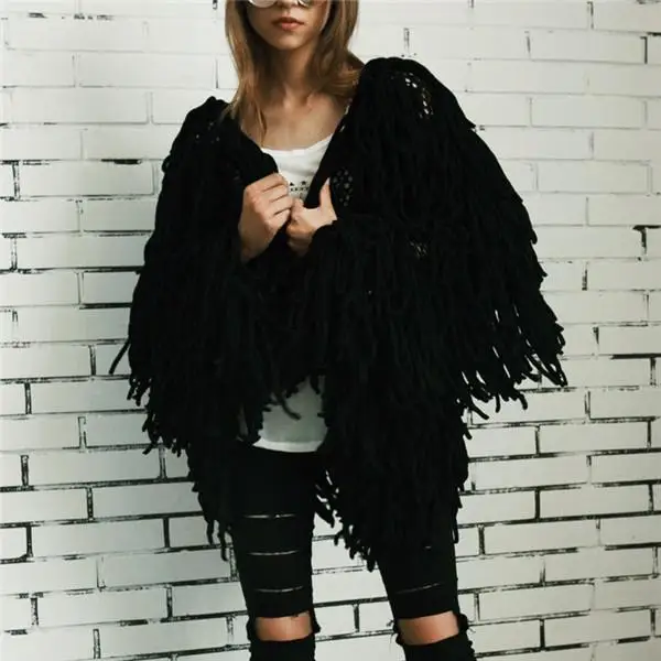 

Women Sweater Soft Black Female Overcoat Warm Knitting Shaggy Jacket Coat Autumn Winter Hairy Faux Fur Coat Cardigan