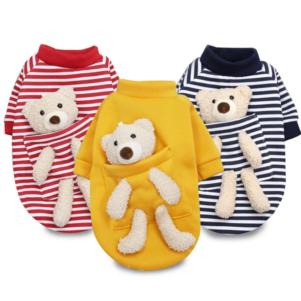 

2022 Cartoon Pocket Bear Dog Clothes For Small Dogs Winter French Bulldog Coat Dog Costume Chihuahua Puppy Hoodies Pet Clothes