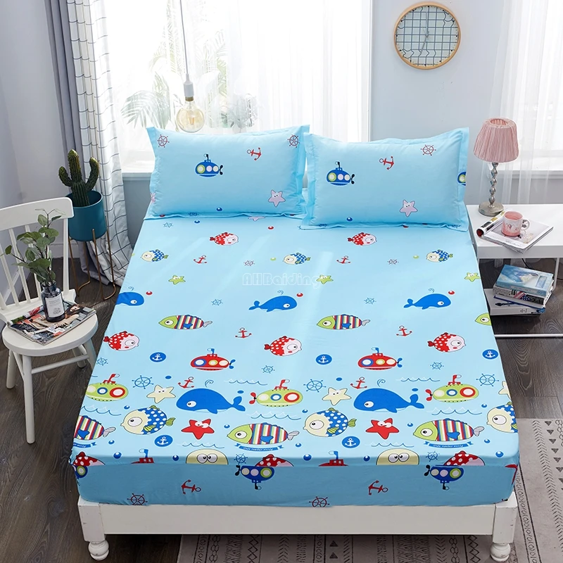 Детская простыня с принтом Doraemon с эластичным поясом из хлопка, простыня по размеру матраса