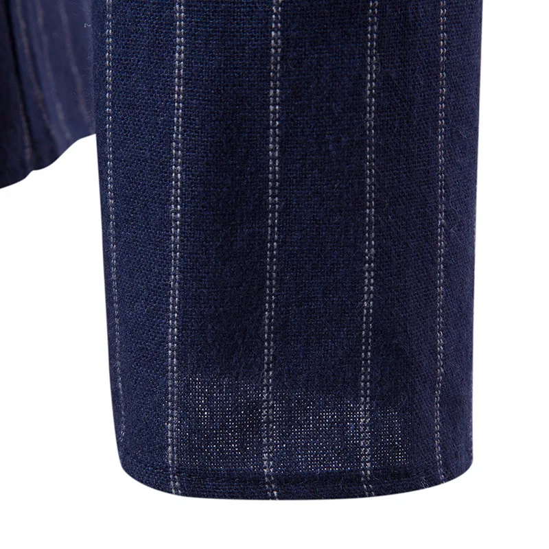 

Shenrun Men Casual Blazer Stand Collar Autumn Winter Stripe Jacket New Fashion Formal Suit Jacket Navy Blue Stage Party Business