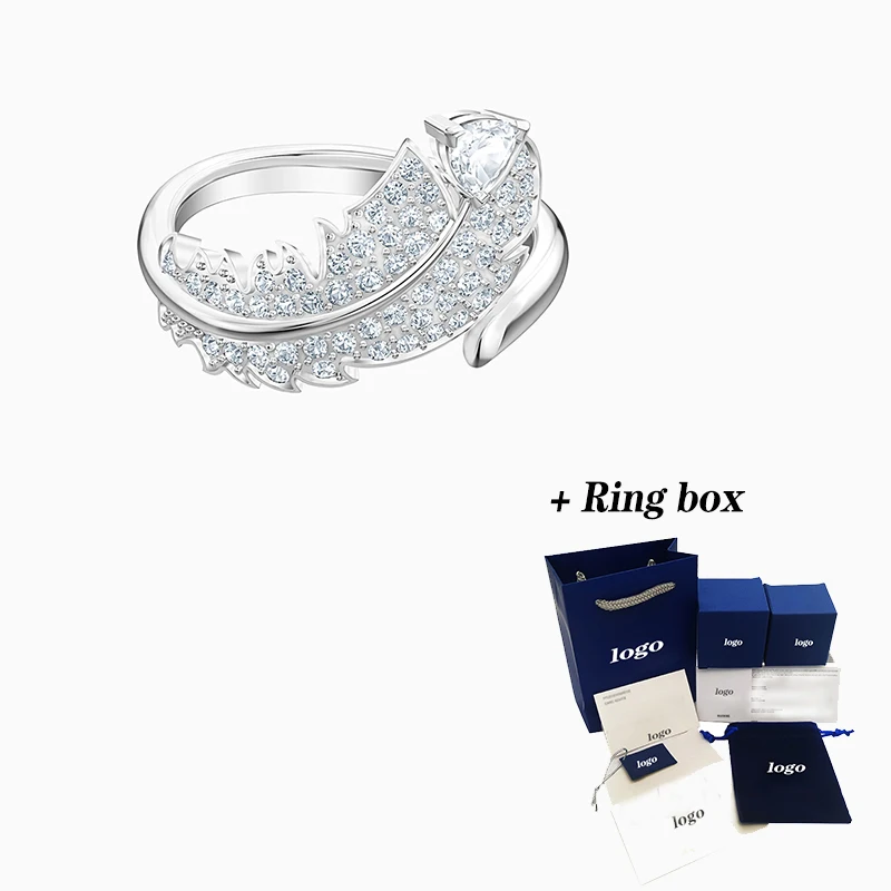 

2020 Fashion SWA New NICE Ring Elegant Feathers Beautifully Decorated Platinum Ring Feminine Elements Trend Engagement Ring Jewe