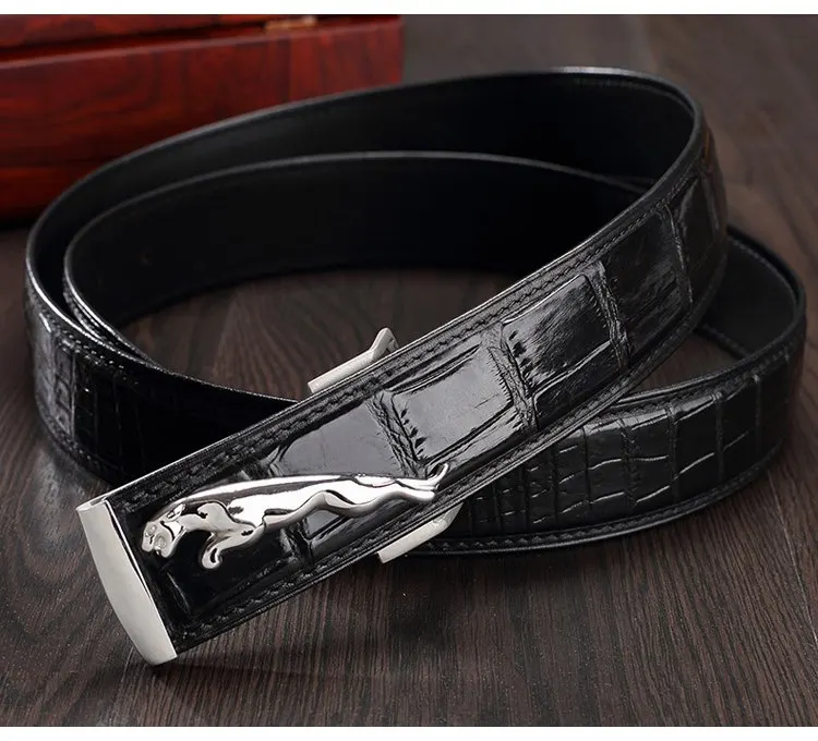 McParko Crocodile Mens Belts Luxury Genuine Leather Belt Men Original Brand Design Animal Buckle Leopard Jeans Waist Belts Brown