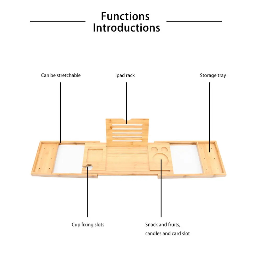 

Multifunction Bathtub Serving Tray Bamboo Bath Bridge Useful Storage Rack Shelf Telescopic Tablet Holder for Bathroom Home (105x