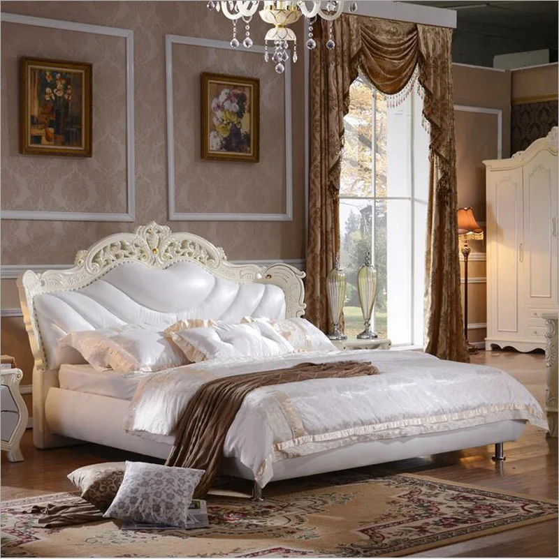 Современная Европейская кровать из массива дерева модная резная мебель