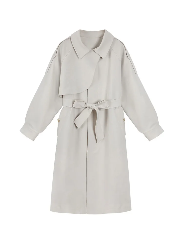 

Women coat mid-length coat spring and autumn all-match Korean style lapel loose solid color design female coat