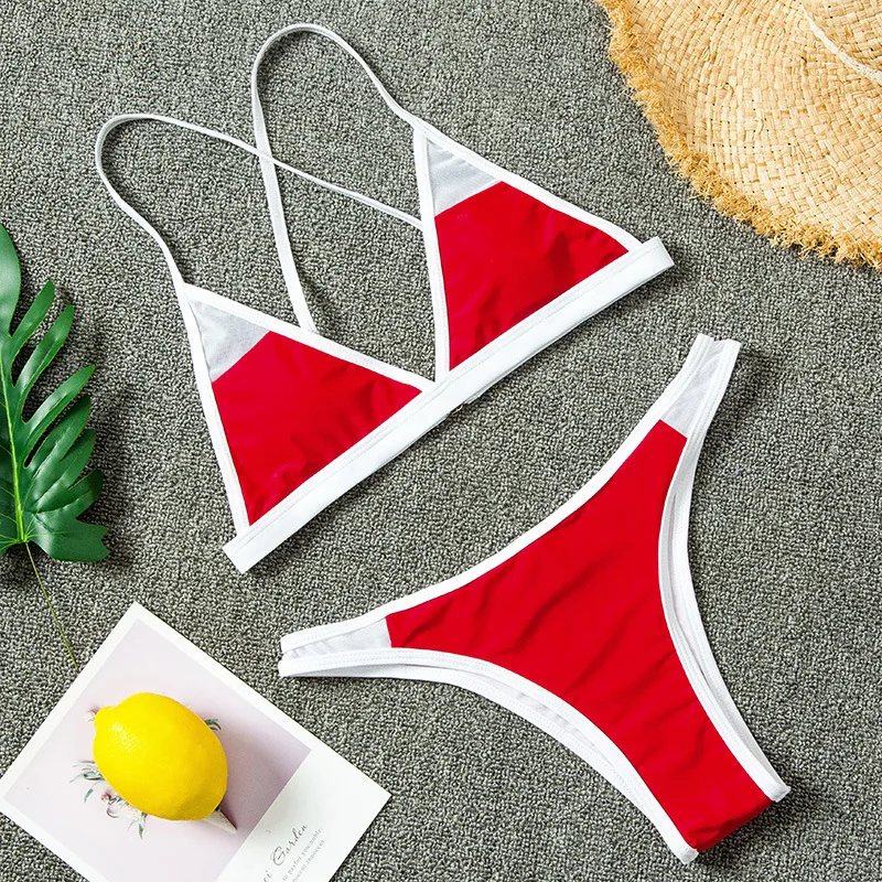 Sporty Splicing Bikini Push Up Mesh Bikinis Women Thong Swimwear Swimsuit Sexy Bathing Suits Biquini Beach Wear Maillot De Bain | Женская