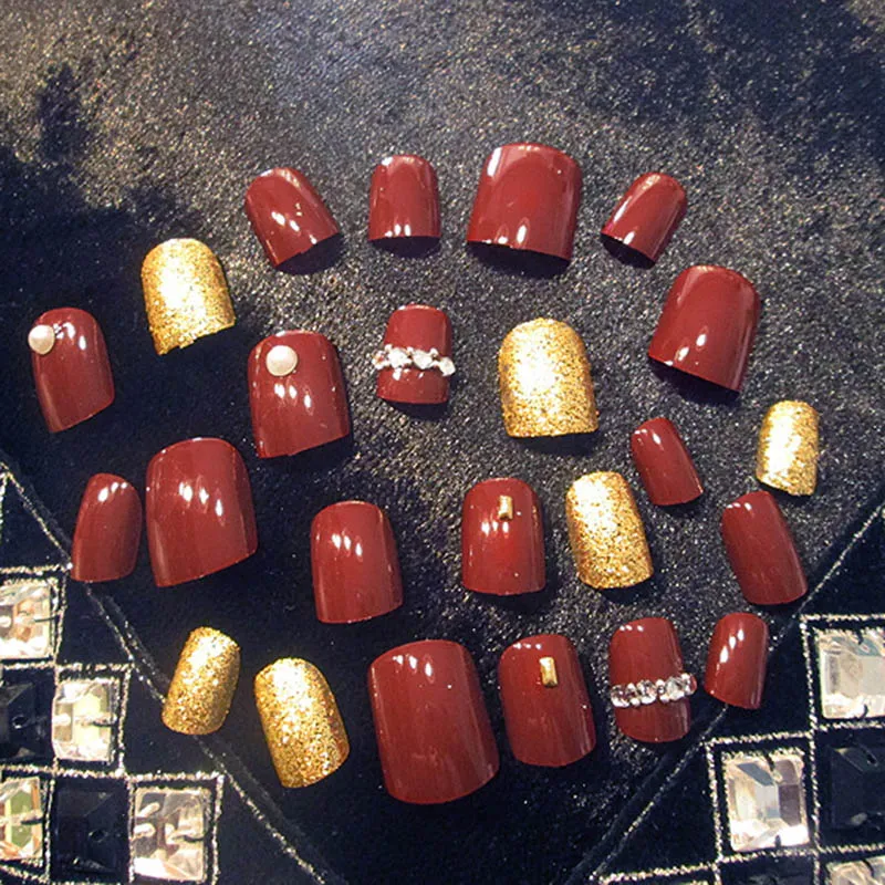 2019 Hot Women Girl 24Pcs/Set Fake Nails Tips Crystal Tops Finish Wedding Brides Nail Art Decor New Fashion J3 |