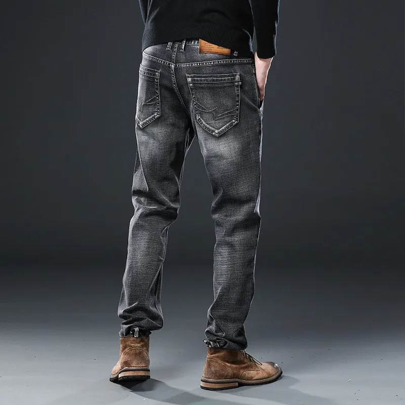 DIMI Elastic Anti-theft Zipper Denim Pants Male Big Size Spring Summer New Men's Grey Thin Jeans Loose Straight