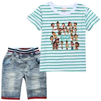baby boys cartoon striped t shirt denim shorts 2pcs suit boys fashion streetwear children luca print summer causal clothing