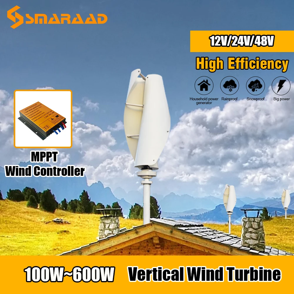 

Big Sale Free Energy 300w 400w 600w Vertical Axis Wind Turbine Generator 12v 24v With MPPT Controller For Home And LED Light