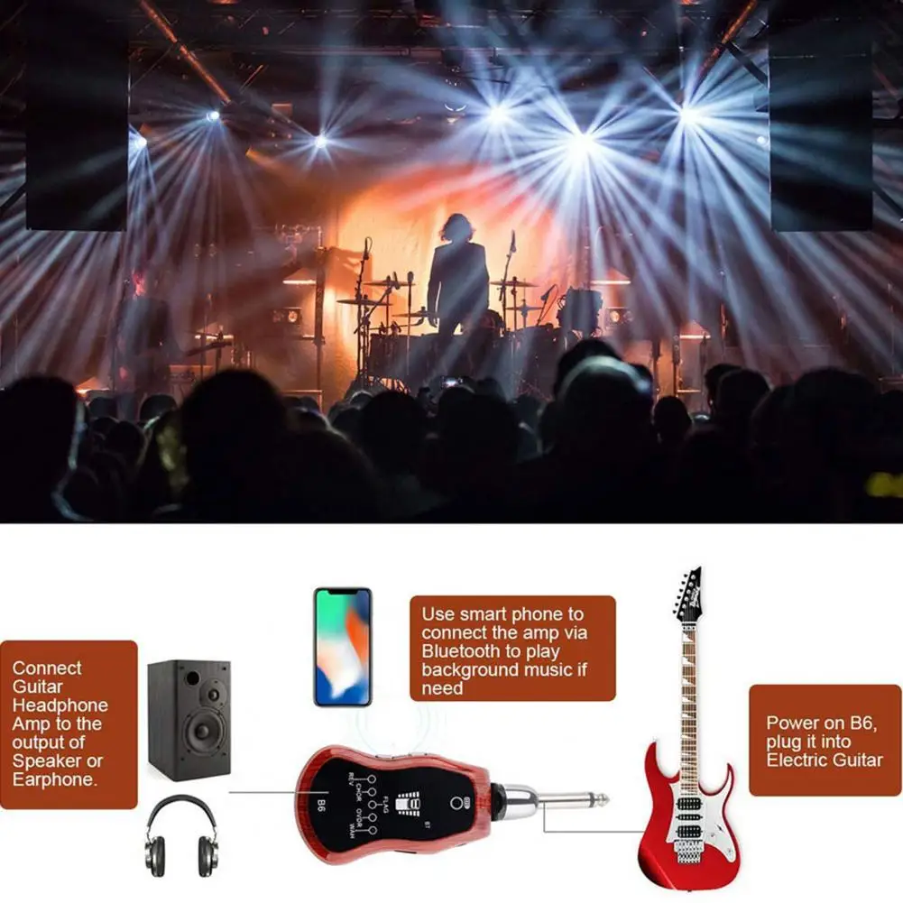 b6 bluetooth wiederaufladbare elektrische gitarre kopfhörer bluetooth empfänger mini verstärker mit 5 effekte für elektrische gita
