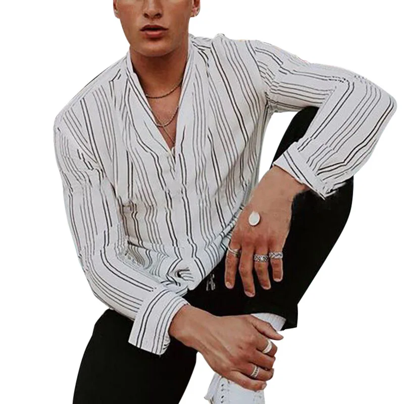 

2020 Men's Casual Shirt Slim Fit Men's Casual Striped Shirt Long Sleeve Formal Dress Shirts Men Male Clothing