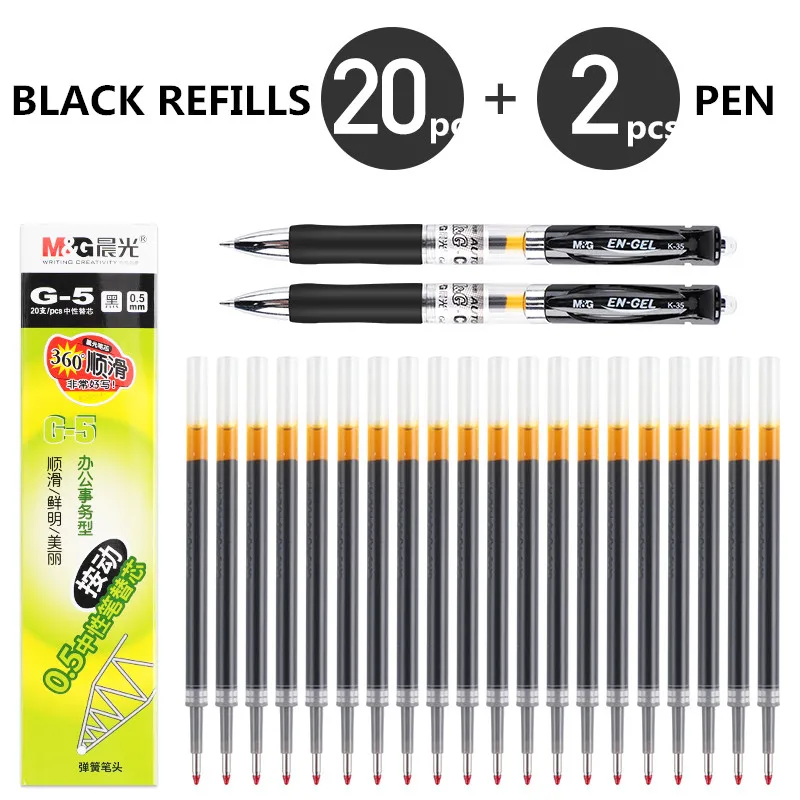 2 pens and 20refill M& G K-35 0,5 мм Тип пуш-ап с чернилами стандартных цветов студенты офис специальная ручка 12 шт./кор - Цвет: 2 pens and 20refill