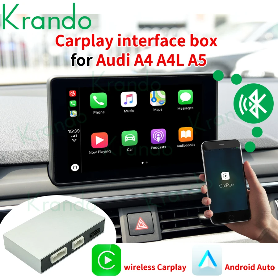 

Беспроводной автомобильный интерфейсный блок Krando Android, Автомобильный мультимедийный блок для Audi A4 A4L A5 S4 B8 B9 2009-2020 MMI 2G 3G RMC MIB BT