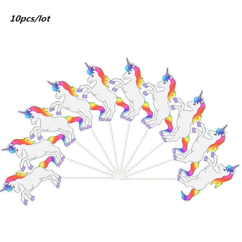 10pcs unicorn 10 шт./упак. мультфильм золото/Розовая лошадка кекс фигурки жениха и невесты; Свадебные украшения Baby Shower День рождения расходные материалы - Цвет: 10pcs unicorn