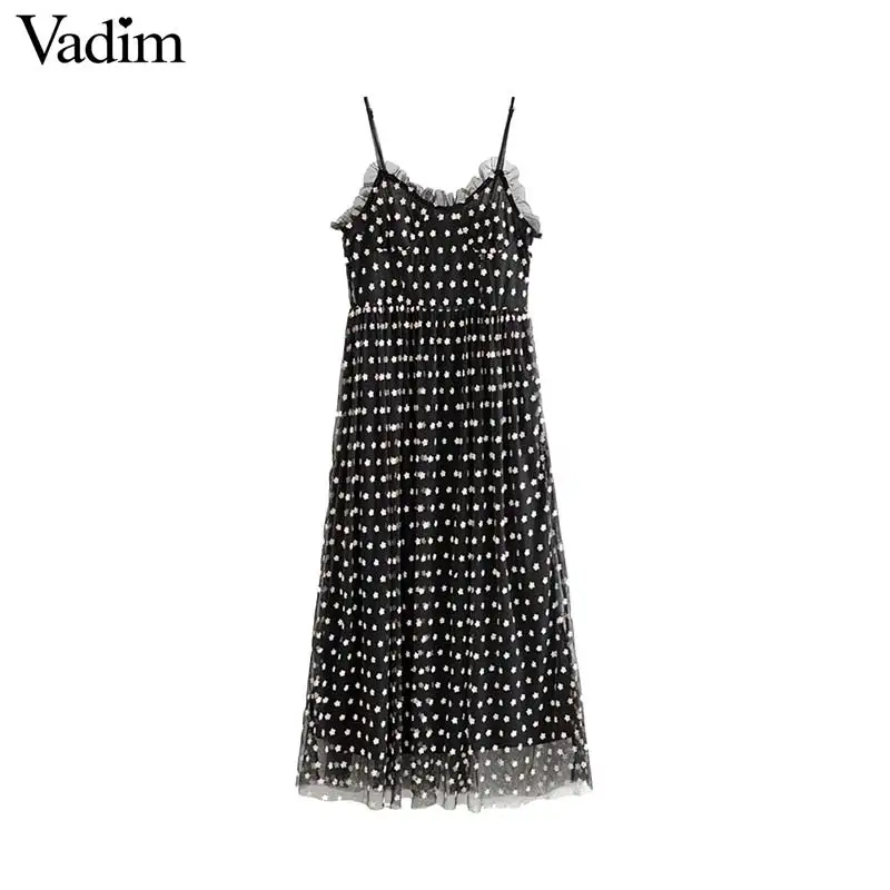 Vadim женское шикарное Сетчатое платье миди с вышивкой v образный вырез без рукавов
