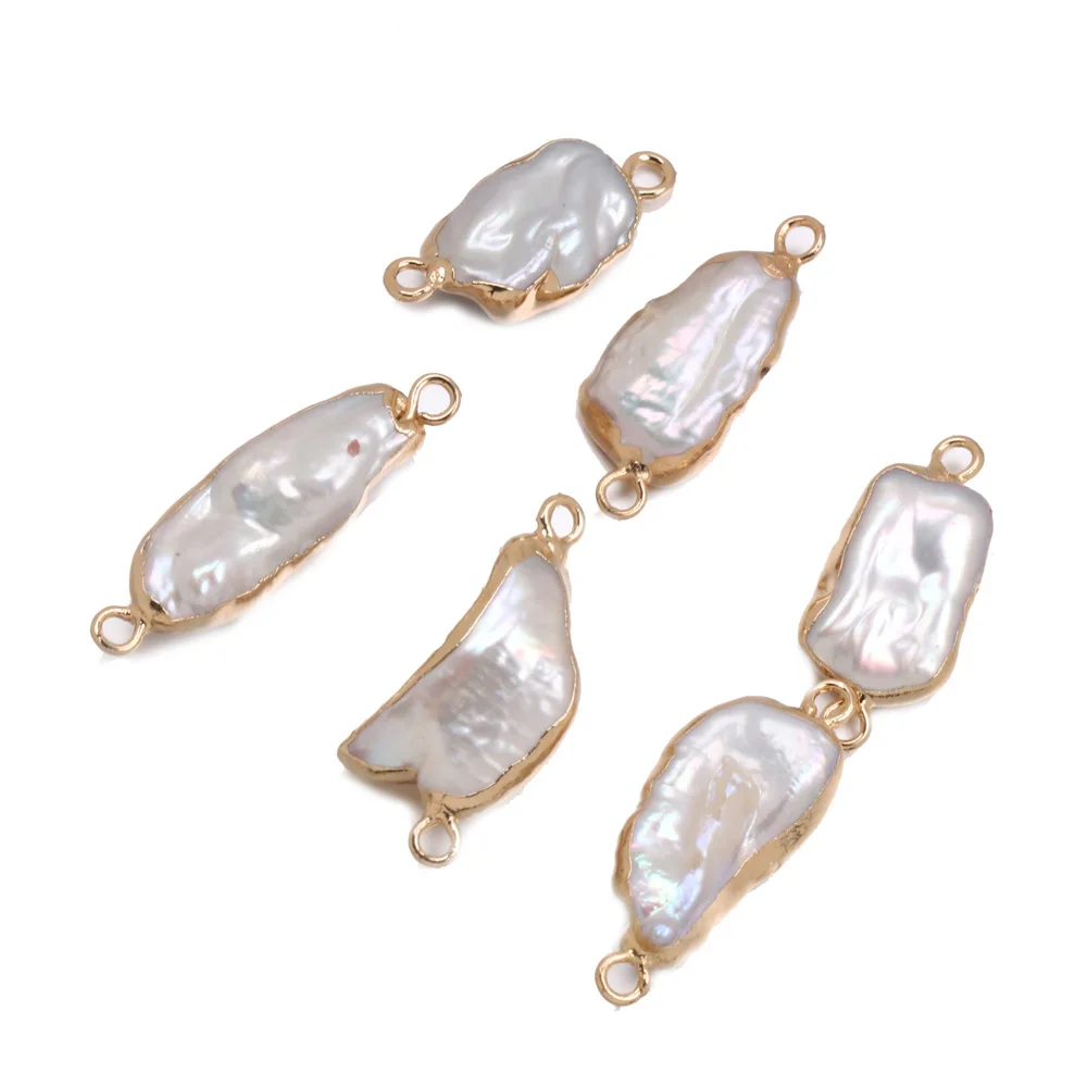 

3pcs Natural Freshwater Pearl Connector Pendant Irregular Double Hole Charm for Jewelry Making DIY Necklace Bracelet 6x25-7x30mm