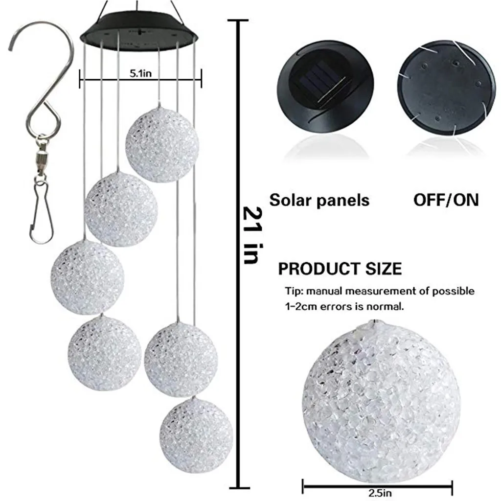 

Solar LED Solar Wind Chime Crystal Ball Outdoor Yard Art Light Colorful Changing Waterproof Hanging Solar Lights For Home Garden
