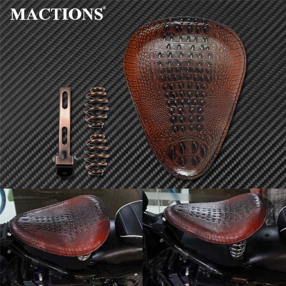 

Motorcycle 3" Spring Solo Bracket Retro Leather Seat Brown For Harley Chopper Bobber Custom Sportster XL 1200 883 Touring Dyna