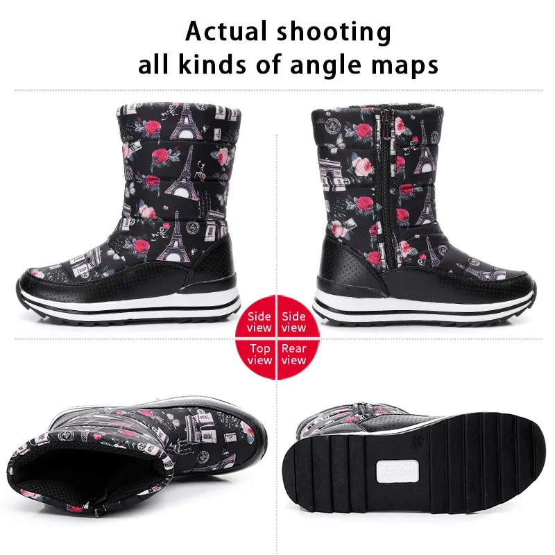 Зимние ботинки для русской зимы женские теплые зимние с круглым носком модная