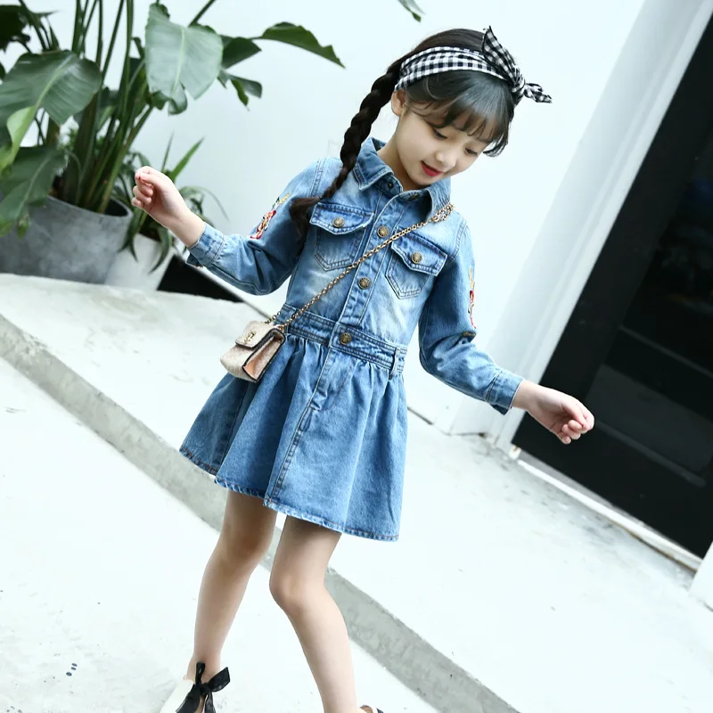 

2020 Spring Kids Denim Dress For Girls Clothes Baby Girls party Princess Jeans embroidered Dress Chlidren Birthday Costumes