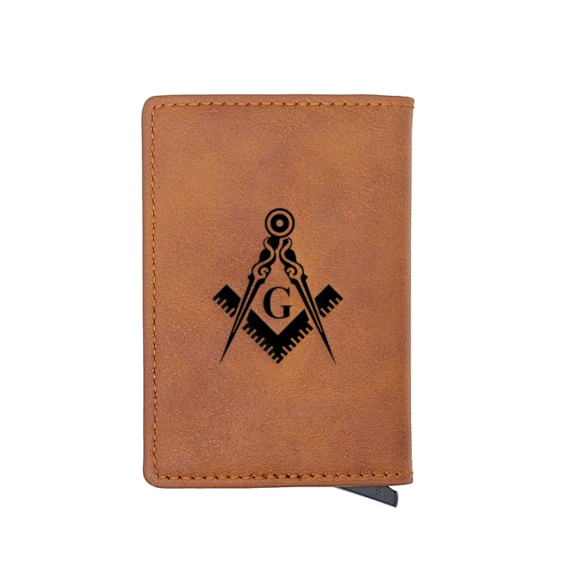 

Classic Vintage Masonic Logo Design Card Holder Wallets Men Women Rfid Leather Short Purse Slim Mini Wallet Small Money Bag