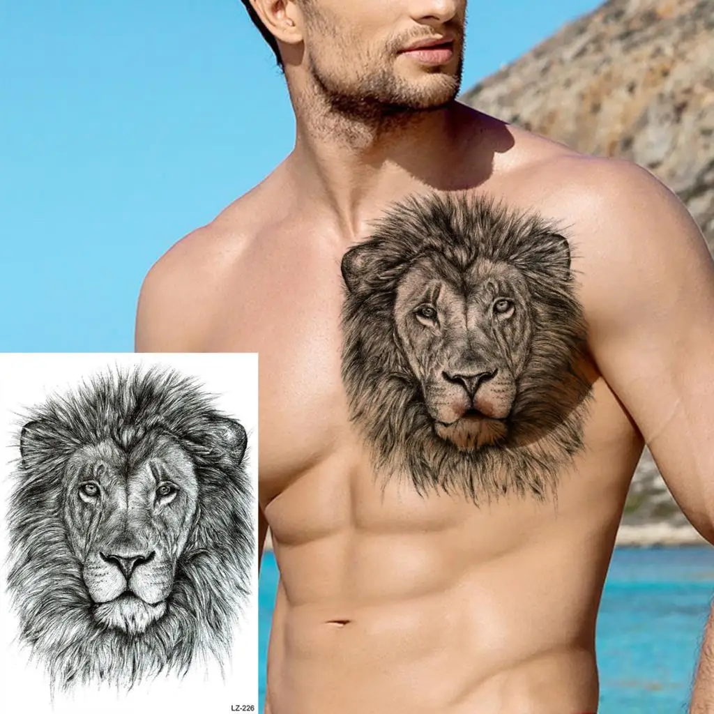 

Black Big Knight Back Lion Temporary Tattoos For Women Men Tribal Wings Compass Fake Tattoo Waterproof Body Art Painting Tatoos