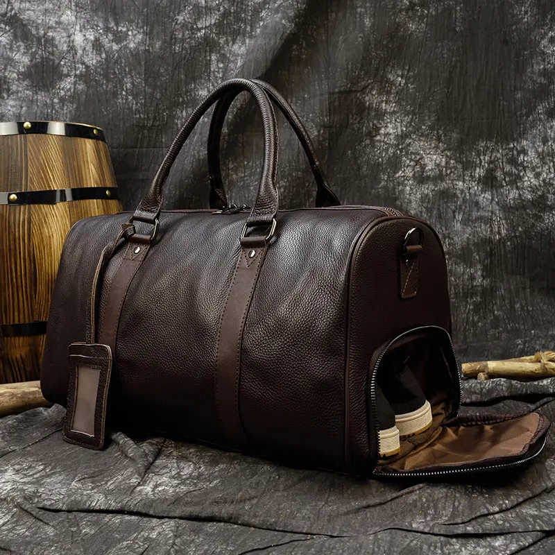 Hot Genuine Leather Men Women Travel Bag Soft Real Leather Cowhide Carry Hand Luggage Bag Travel Shoulder Bag Male Female Duffle