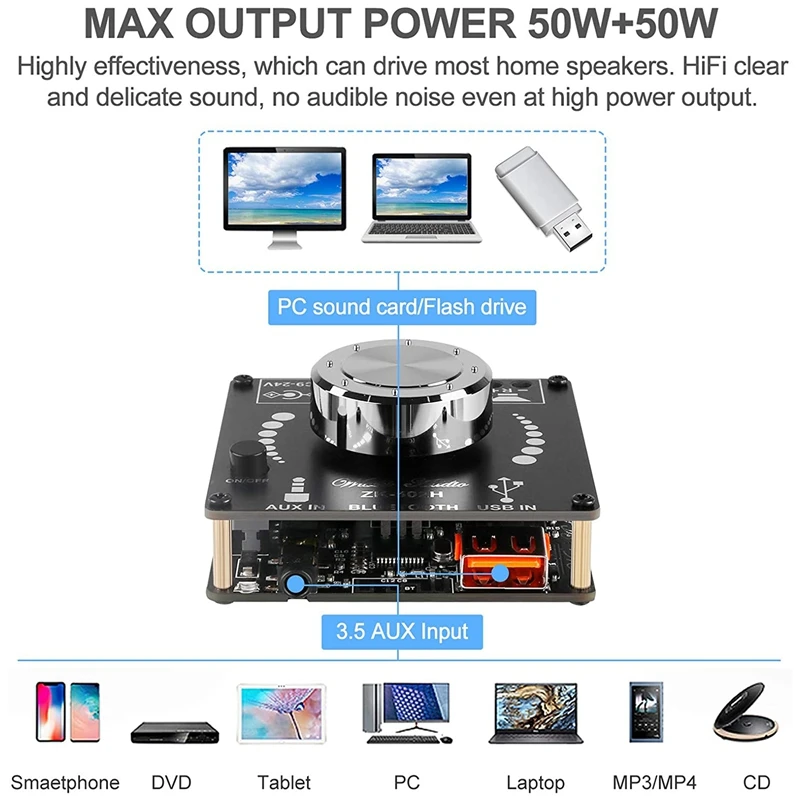 Плата усилителя Bluetooth Hi-Fi стерео 2.0 2X50W модуль звука TPA3116D2 цифровой усилитель
