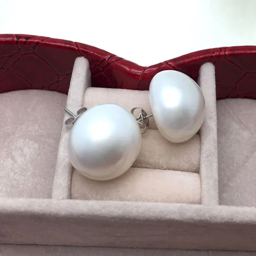 Super large natural pearl earrings 13-14mm 925 Silver