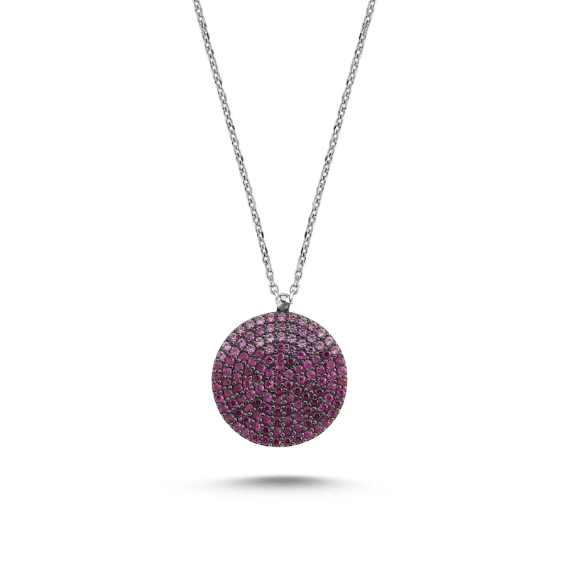 

Серебряное круглое ожерелье Silverlina из нано-красного тонизированного драгоценного камня