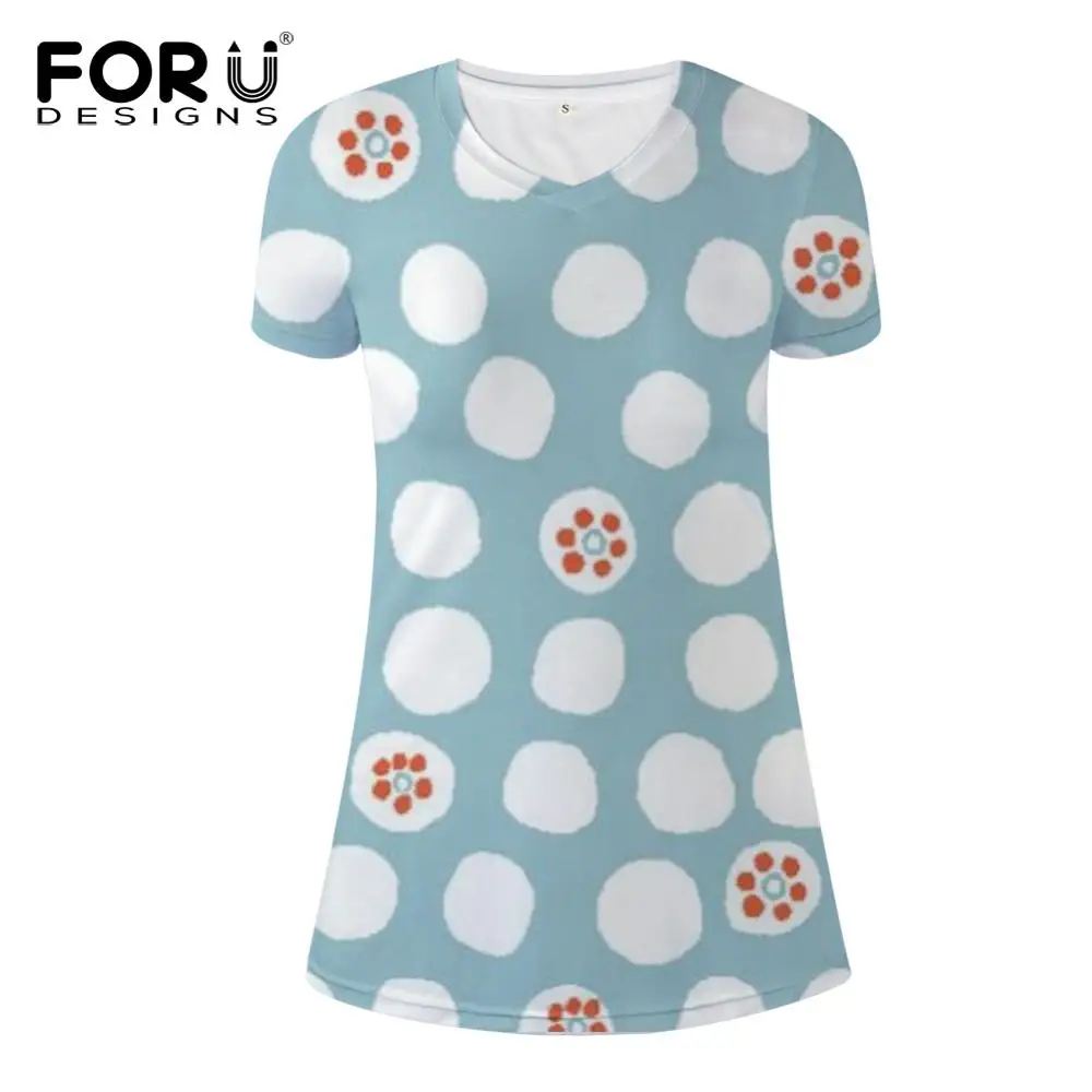

FORUDESIGNS Women Dress Dots Cute Cartoon Printing Casual Summer Beach Female Clothes V-Neck Short Sleeve Girls Vestido Fashion