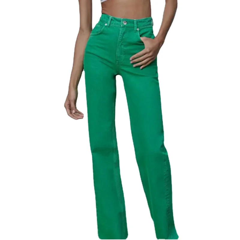 

2021 Spring Autumn Women's Fashion jeans Is Thin And High-waisted Straight Bright Yellow And Bright Green Jeans