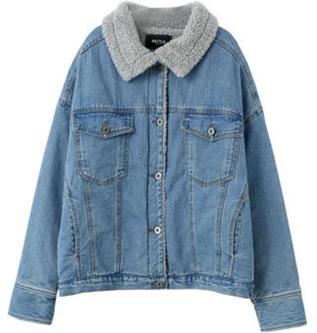 Для женщин 2019 зимние Повседневное размер джинсовая ягненка пальто