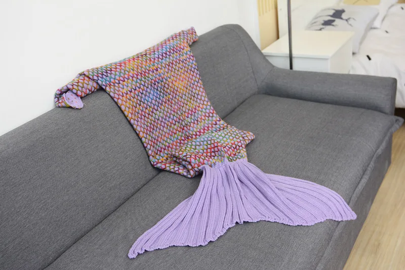 Подарок на день рождения одеяло русалки шерстяное вязаное цветная сетка