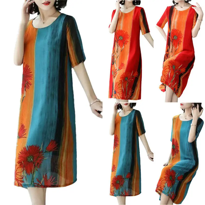 

Trevor Women's Floral Printed Round Neck Dress Short Sleeve Summer Casual Loose Dress