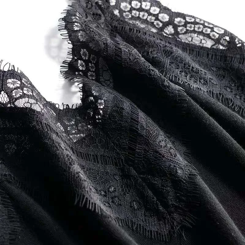 

Women Sling Tank Tops For Ladies Sexy Eyelashes Lace Trim Camisole Stretchy Solid Color Vest Elegant Clothing