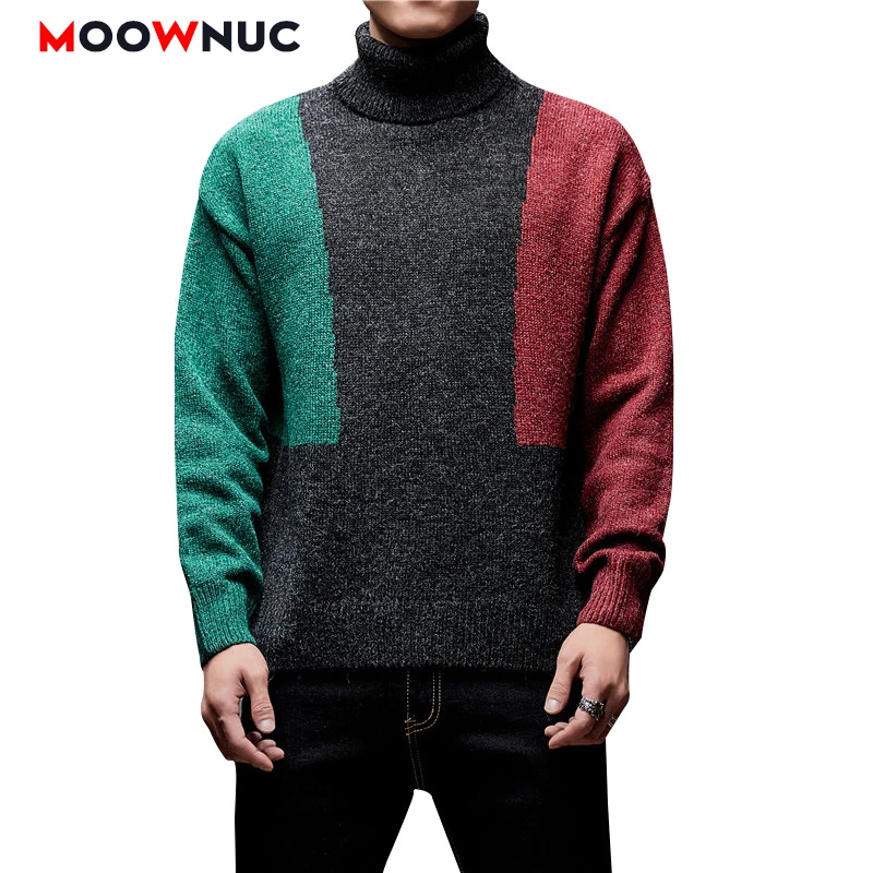 

Fashion Sweater For Men 2021 Pullover Male Casual Warm Patchwork High-Quality Spring Autumn Long Sleeve Fit Hombre Youth MOOWNUC