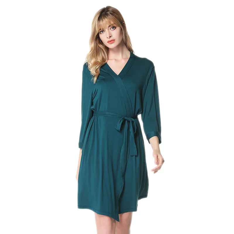

Халат-кимоно Женский из модала, короткая мягкая ночная рубашка, пикантное нижнее белье, ночная сорочка, зеленый цвет, на лето