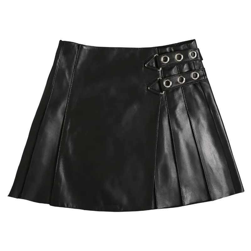 

Woman Skirt Autumn OL High Waist Sexy Office Lady Leather Skirts New Design Real Sheepskin Women Skirt Vintage Elegant A Line