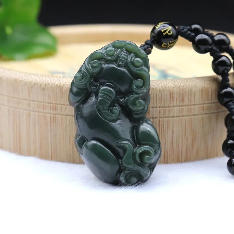 Кулон с натуральным нефритовым нефритом Pixiu амулет ожерелье для мужчин и женщин
